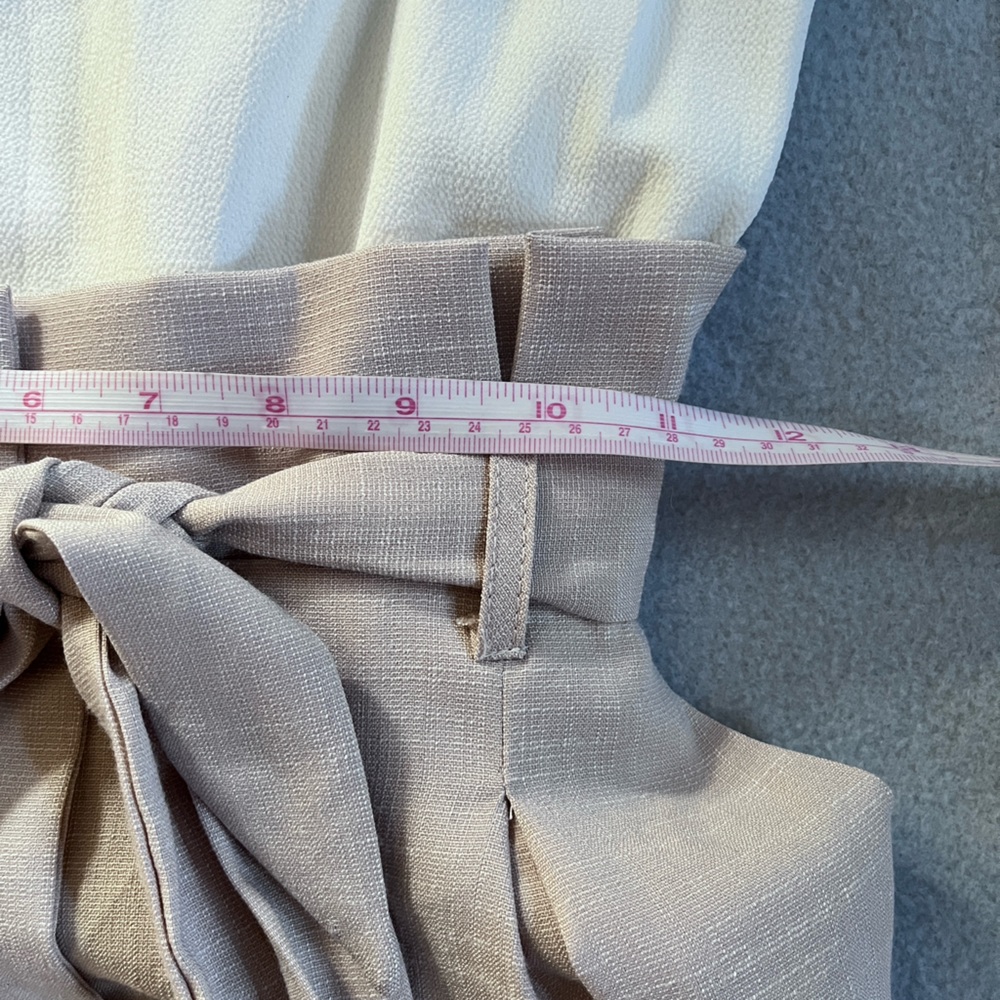 “Who I Am” White + Tan Paperbag Tie Waist Jumpsuit Sz 12 - Picture 5 of 7
